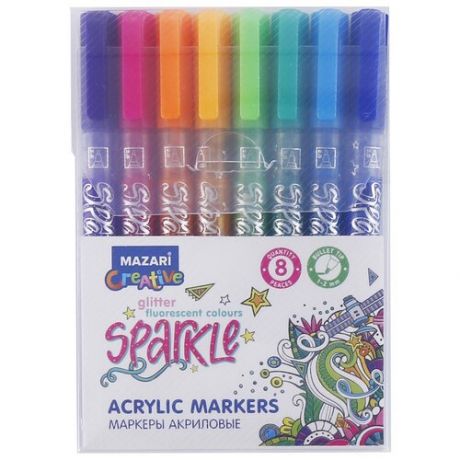 MAZARI Набор маркеров-красок, Mazari Sparkle, 8 цветов, с блёстками