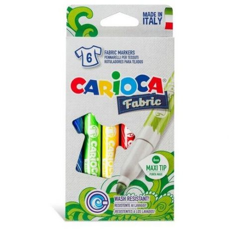 Фломастеры для ткани 6 цветов Carioca "Fabric Liner" 6.0 мм, картон, европодвес 3044838