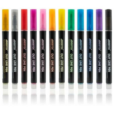 Контурные маркеры / двухцветный фломастер / фломастеры / 12 цветов / Outline pen