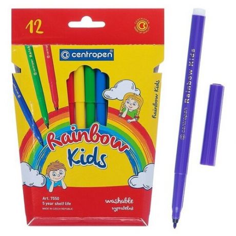 Centropen Фломастеры 12 цветов, Centropen 7550/12 Rainbow Kids, картонная упаковка, европодвес