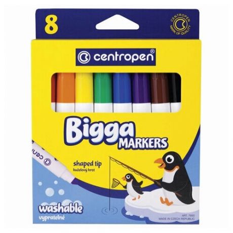 Фломастеры утолщенные 8 цветов CENTROPEN "Bigga Markers", смываемые, вентилируемый колпачок, 7650/8KK, 7 7650 0801
