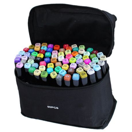 Набор профессиональных двухсторонних маркеров для скетчинга в чехле (80 цветов)