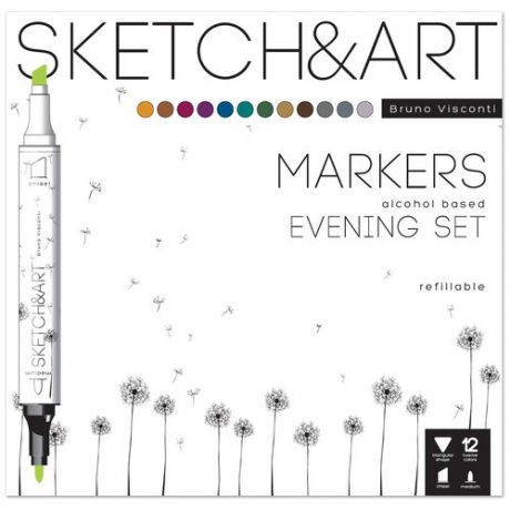 Набор маркеров Sketch&Art Вечерний набор двухсторонних 12 цветов толщина линии 3 мм