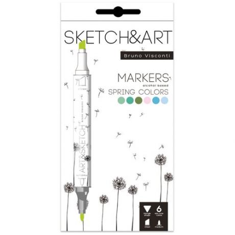 Набор маркеров Sketch&Art Весенний пейзаж двухсторонних 6 цветов толщина линии 3 мм