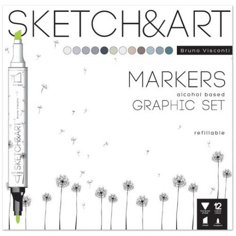 Набор маркеров Sketch&Art Графика двухсторонних 12 цветов толщина линии 3 мм