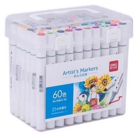 Набор маркеров для скетчинга Deli 70804-60 двойной пиш. наконечник 60цв. пластиковая коробка (60шт.)