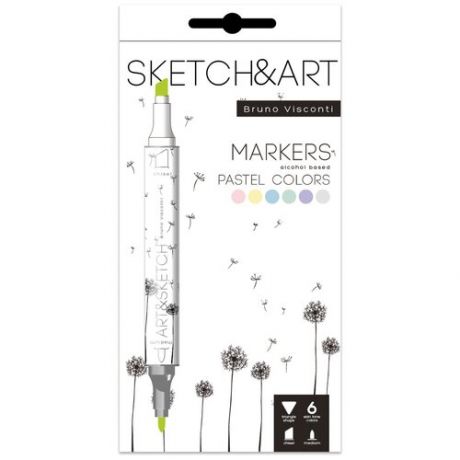 Набор маркеров Sketch&Art двухсторонних 6 пастельных цветов толщина линии 3 мм