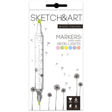 Набор маркеров Sketch&Art двухсторонних 6 неоновых цветов толщина линии 3 мм