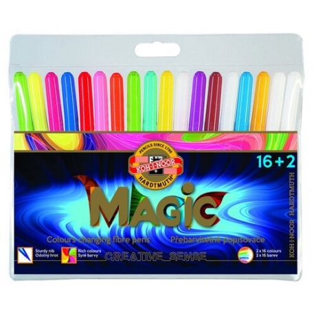 Фломастеры 16цв+2 MAGIC, пластмассовая упаковка