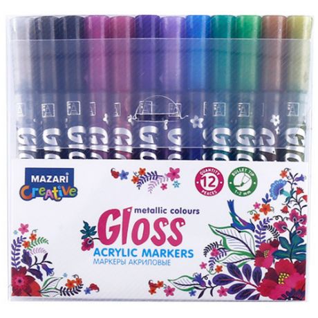 MAZARI Набор маркеров-красок металлик Gloss 12 цветов