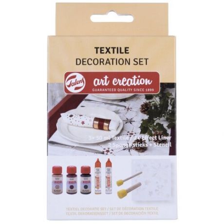 Набор красок для декорирования текстиля Talens Art Creation «Textile» 5 цветов + трафарет + губки-спонжи, в картонной упаковке
