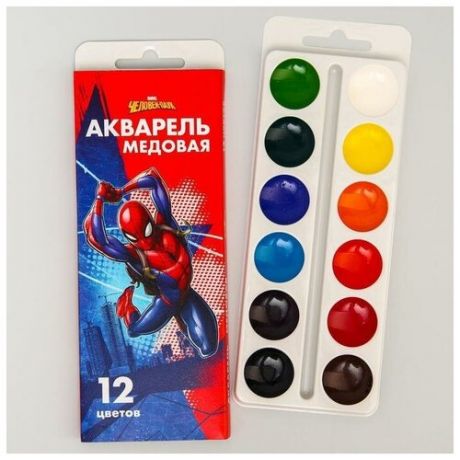 Акварель медовая "Человек-паук", 12 цветов, в картонной коробке, без кисти