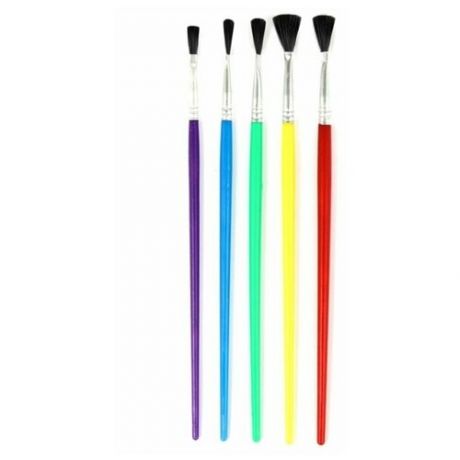 Набор кистей, ворс "Нейлон", плоские, 5 шт., с пластиковыми цветными ручками