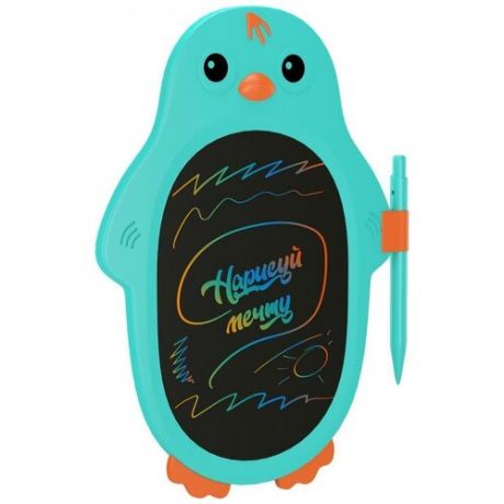 Детский графический планшет с ЖК дисплеем 8,5" дюймов для рисования пингвин (Бирюзовый)