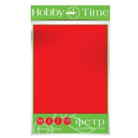 Фетр Hobby Time 4ММ, 530 Г/М. КВФ. А4, 19.5х28.8СМ, 2 листа ( красный )