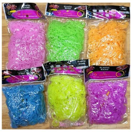 Набор 6 цветов светящихся в темноте (неоновые) резиночки для плетения браслетов