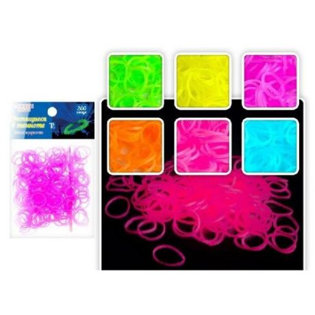 Набор цветных резиночек для плетения браслетов, светящиеся В темноте. 200 резиночек в пакете, 6 пакетов