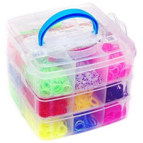 Набор цветных резиночек для плетения браслетов, пластиковый 3-хуровневый контейнер, 3200 резиночек, станок, подвески, крючок, A-3/TZ 12860 Tukzar
