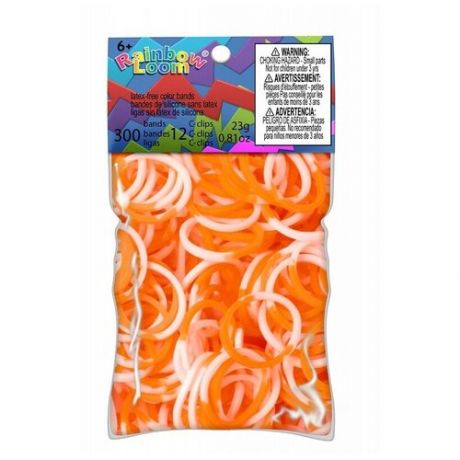 Резинки для плетения браслетов Rainbow Loom Силикон, Оранжево- Белые, Orange/White (B0043)