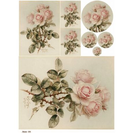 Декупажная рисовая карта бумага А4 салфетка 1316 цветы розы винтаж крафт Milotto