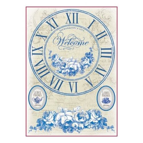 Бумага рисовая мини - формат Синие часы STAMPERIA 21 х 29,7 см (A4) DFSA4068