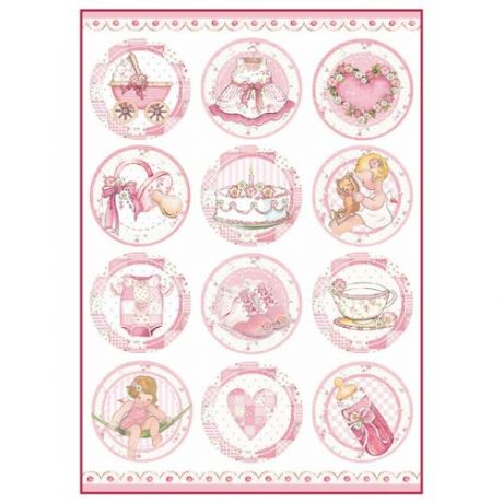 Бумага рисовая мини - формат Малышка, детские сюжеты с розовым в кругах STAMPERIA 21 х 29,7 см (A4) DFSA4289