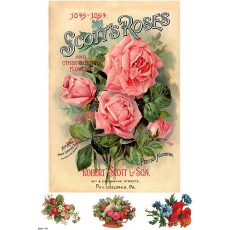 Рисовая бумага для декупажа А4 ультратонкая салфетка 1361 розы цветы винтаж крафт Milotto