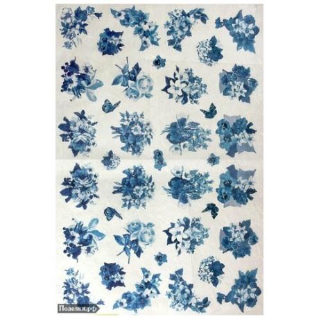 Рисовая бумага для декупажа QSIPR-196 Цветы синие 35x50 см