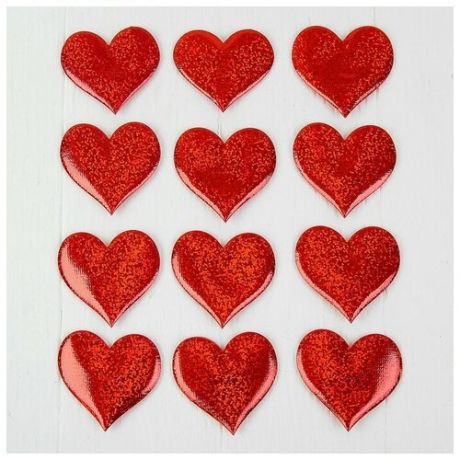 Сердечки декоративные, набор 12 шт размер 1 шт: 6,5×6 см, цвет красный