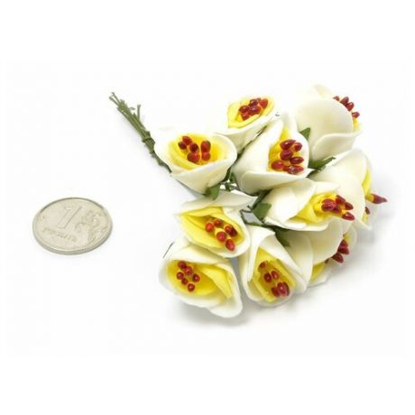 Цветы для скрапбукинга (цвет: бело-желтый)