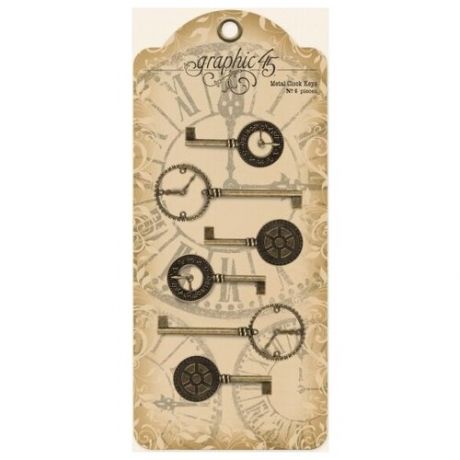 Набор металлических украшений Graphic 45 - Metal Clock Keys, 6 шт.