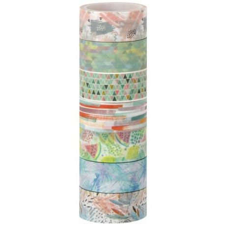 Клейкие WASHI-ленты для декора "Микс №1", 15 мм х 3 м, 7 цветов, рисовая бумага, остров сокровищ, 661709