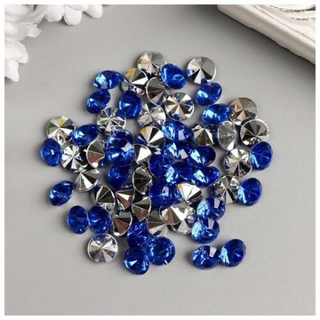 Декор для творчества пластик "Стразы алмаз. Синие" набор 60 шт d=1 см