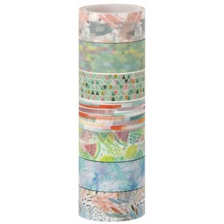 Клейкие WASHI- ленты для декора "Микс №1", 15 мм х 3 м, 7 цветов, рисовая бумага, остров сокровищ, 661709