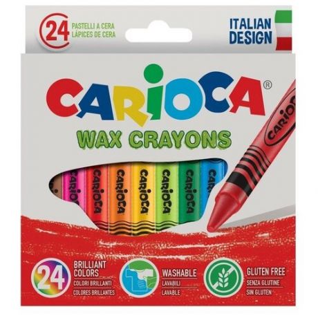 CARIOCA Мелки восковые 24 цвета Carioca "Wax Crayons" 95 мм, диаметр 8 мм, круглые, в картонной коробке