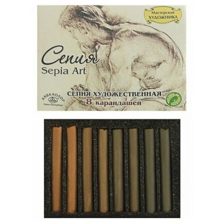 Аква-Колор Сепия светлая/тёмная, 4 цвета, 8 штук, «Мастерская художника», в картонной коробке