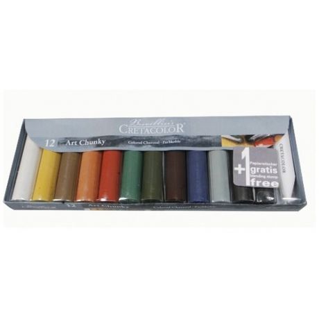 Набор цветных угольных брусков Creta Color "ART CHUNKY", 10 цветов + угольные и чернографитные бруски большие