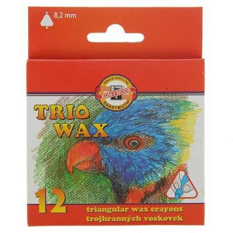 Восковые мелки KOH-I-NOOR "Trio Wax", 12 цветов, трехгранные, картонная упаковка с европодвесом, 8272012001KS