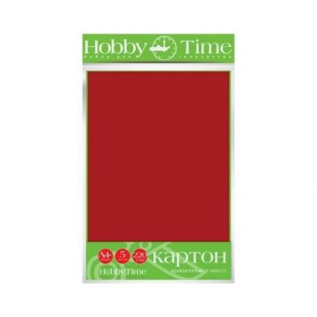 Набор цветного картона HOBBY TIME А4 (222 х 352 мм), 5 листов крашенный в массе, бордовый