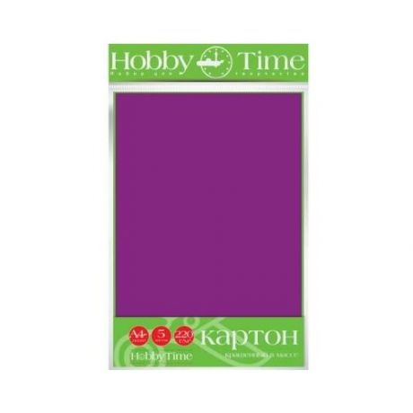 Набор цветного картона HOBBY TIME А4 (222 х 352 мм), 5 листов крашенный в массе, фиолетовый