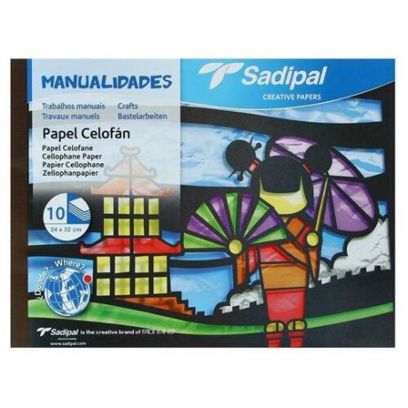 Бумага-пленка прозрачная Sadipal, целлюлоза 100%, 240 х 320 мм, набор 10 листов, 10 цветов