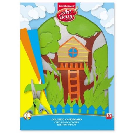 Цветной картон мелованный в папке ArtBerry®, А4, 10 листов,10 цветов, игрушка- набор для детского тво