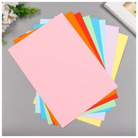 Цветная бумага А4 тонированная (набор 8 лист) 8 цв в папке 