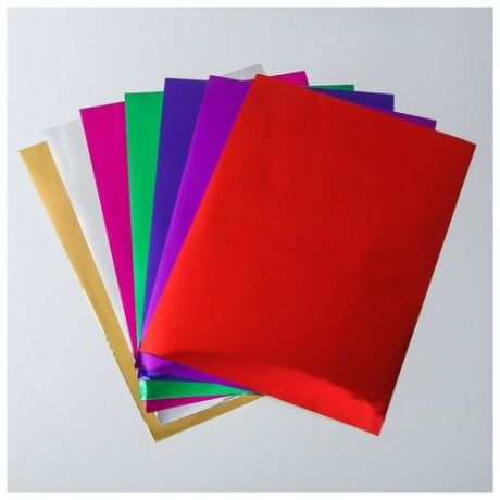 Набор цветной бумаги "Зеркальная самоклеящаяся", 7 листов 7 цветов, 80 г/м2, 21х29,7 см