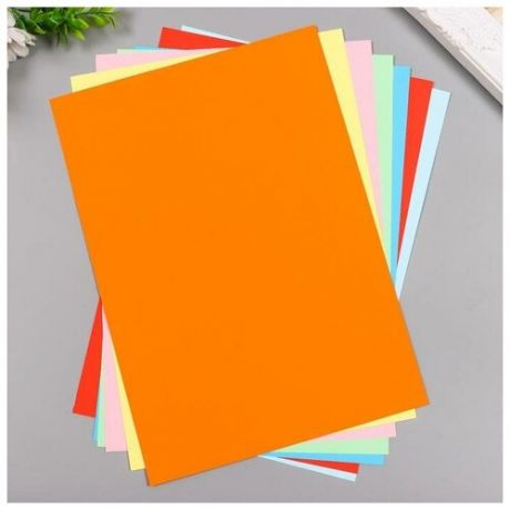 Цветная бумага А4 тонированная (набор 8 лист) 8 цв. в папке 