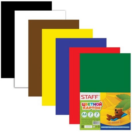 Цветной картон STAFF, A4, 7 л., 7 цв. 1 наборов в уп.
