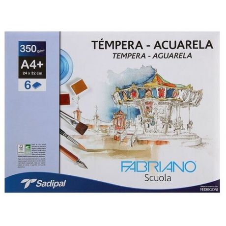 Бумага для Акварели в папке 240 х 320, А4+, Fabriano Tempera-Aguarela, 6 листов, 350 г/м²