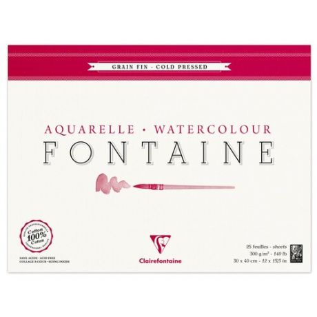 Альбом для акварели 25л., 30×40, на склейке Clairefontaine «Fontaine Grain Fin», 300г/м2, холод. пресс, мелкое зерно