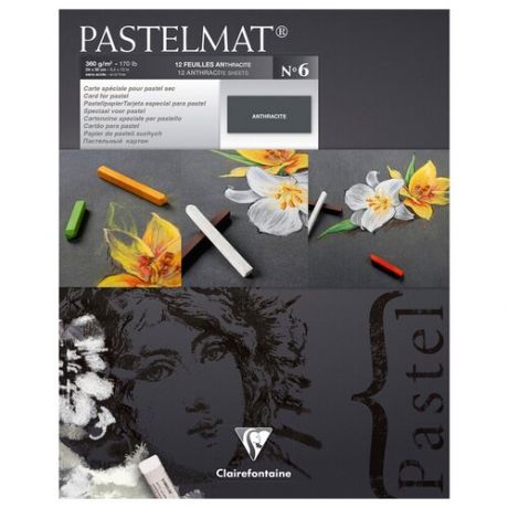 Альбом для пастели, 12л 240*300мм, на склейке Clairefontaine "Pastelmat", 360г/м2, бархат, антрацит