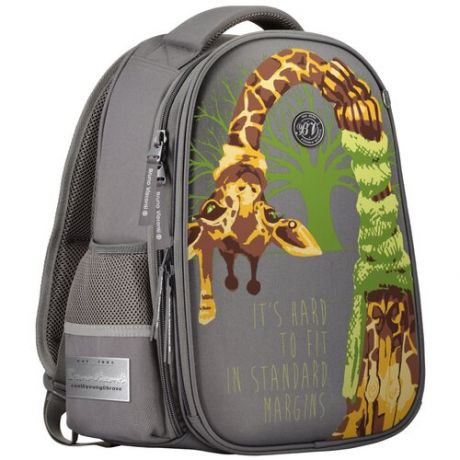 Рюкзак облегченная капсула серый с эргономичной спинкой "зимние зарисовки.жираф"